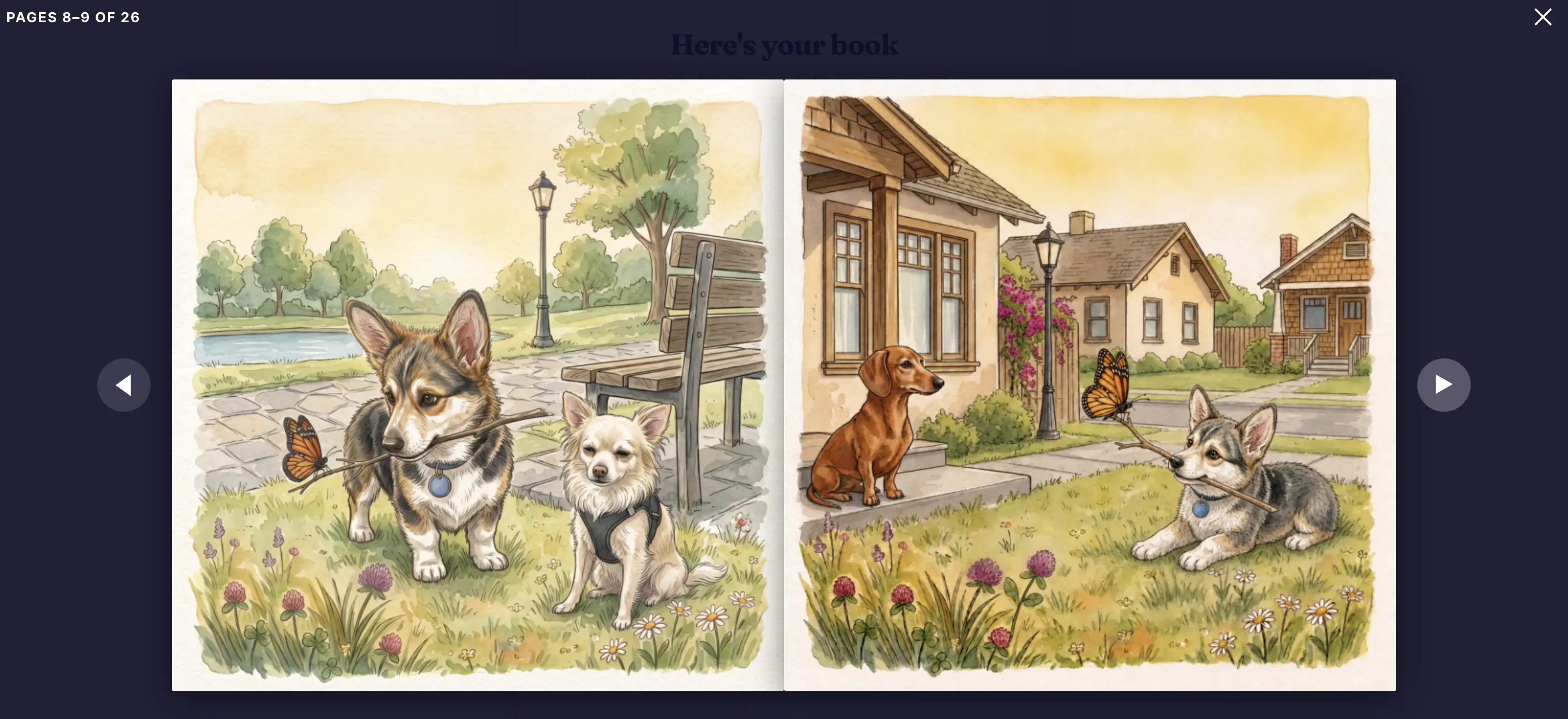 The flip-through preview showing a two-page spread of the finished book